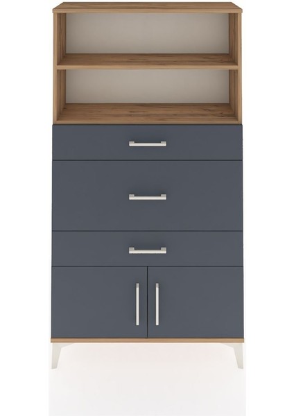 Arges Dolap 2 Raflı 3 Çekmeceli 2 Kapaklı 88X30X163 Çam-Antrasit