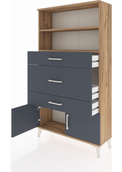 Arges Dolap 2 Raflı 3 Çekmeceli 2 Kapaklı 88X30X163 Çam-Antrasit fırsatları