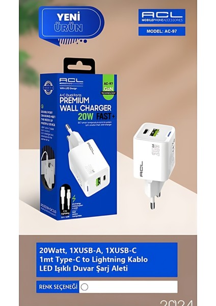 Ac-97 20W 1mt Type-C To Lightning Kablo Kaliteli Şarj Aleti modelleri