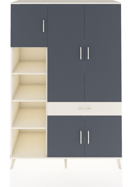 Hyperion Dolap 8 Raflı Tek Çekmeceli 5 Kapaklı 132X44X195 Aytaşı-Antrasit/aytaşı