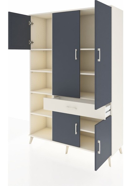 Hyperion Dolap 8 Raflı Tek Çekmeceli 5 Kapaklı 132X44X195 Aytaşı-Antrasit/aytaşı modelleri