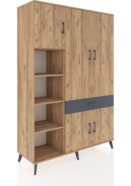 Hyperion Dolap 8 Raflı Tek Çekmeceli 5 Kapaklı 132X44X195 Çam-Çam/antrasit fiyatları