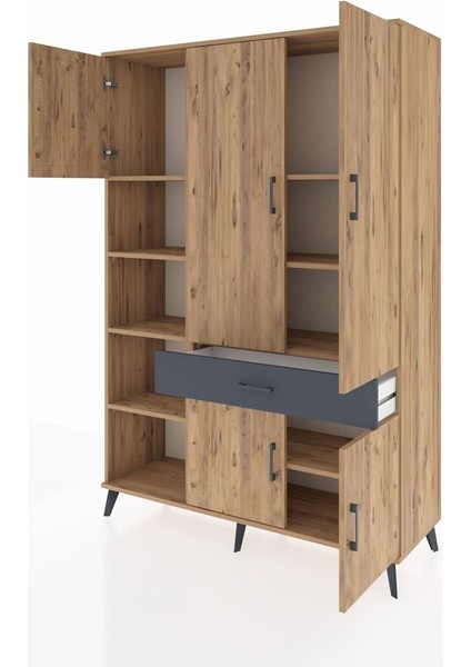 Hyperion Dolap 8 Raflı Tek Çekmeceli 5 Kapaklı 132X44X195 Çam-Çam/antrasit modelleri