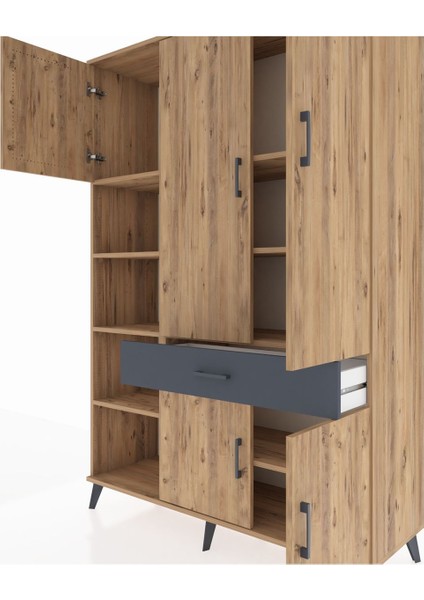 Hyperion Dolap 8 Raflı Tek Çekmeceli 5 Kapaklı 132X44X195 Çam-Çam/antrasit fırsatları