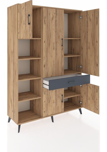 Hyperion Dolap 8 Raflı Tek Çekmeceli 5 Kapaklı 132X44X195 Çam-Çam/antrasit indirimleri