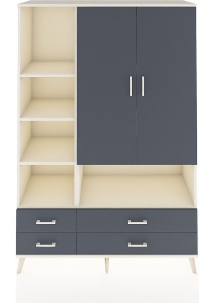 Hyperion Dolap 8 Raflı 4 Çekmeceli 2 Kapaklı 132X44X195 Aytaşı-Antrasit/antrasit