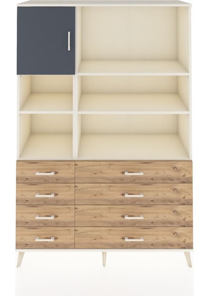Hyperion Dolap 7 Raflı 8 Çekmeceli Tek Kapaklı 132X44X195 Aytaşı-Antrasit/çam