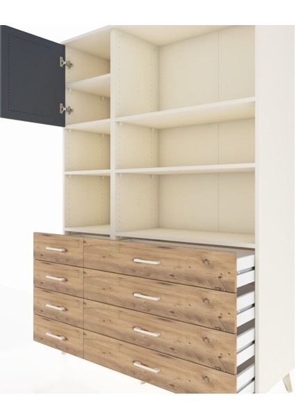 Hyperion Dolap 7 Raflı 8 Çekmeceli Tek Kapaklı 132X44X195 Aytaşı-Antrasit/çam fırsatları