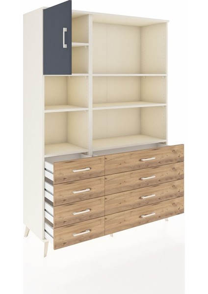 Hyperion Dolap 7 Raflı 8 Çekmeceli Tek Kapaklı 132X44X195 Aytaşı-Antrasit/çam indirimleri