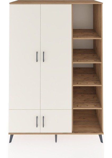 Kronos Dolap 6 Raflı 4 Kapaklı Tek Askılı 132X59X195 Çam-Aytaşı/çam