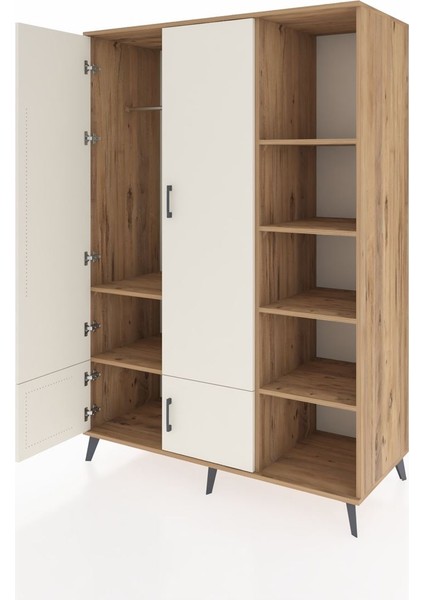 Kronos Dolap 6 Raflı 4 Kapaklı Tek Askılı 132X59X195 Çam-Aytaşı/çam modelleri