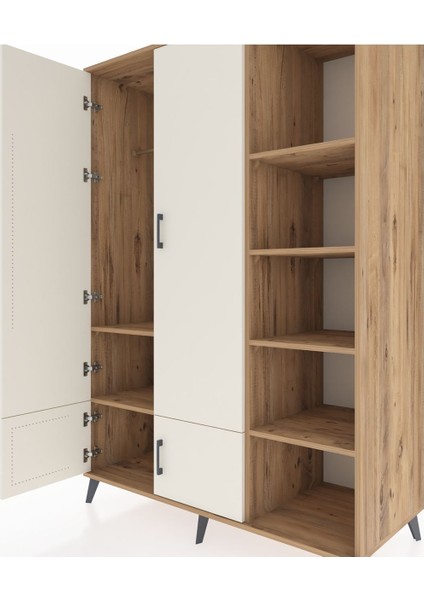 Kronos Dolap 6 Raflı 4 Kapaklı Tek Askılı 132X59X195 Çam-Aytaşı/çam fırsatları
