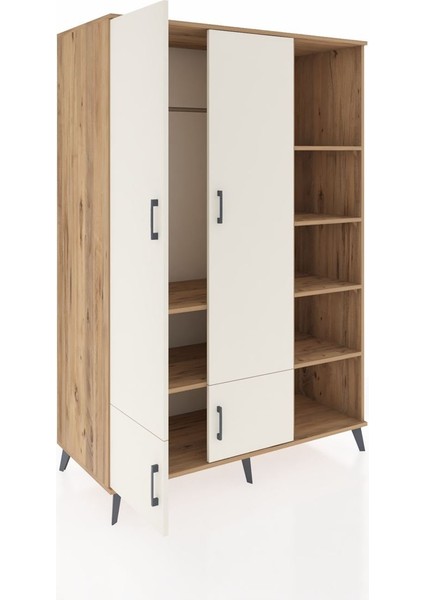 Kronos Dolap 6 Raflı 4 Kapaklı Tek Askılı 132X59X195 Çam-Aytaşı/çam indirimleri