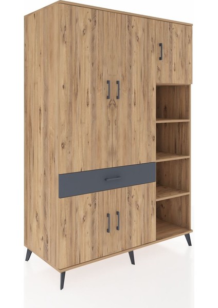 Kronos Dolap 10 Raflı Tek Çekmeceli 5 Kapaklı 132X59X195 Çam-Çam/antrasit fiyatları