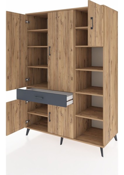 Kronos Dolap 10 Raflı Tek Çekmeceli 5 Kapaklı 132X59X195 Çam-Çam/antrasit modelleri