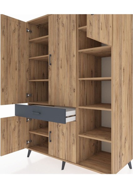 Kronos Dolap 10 Raflı Tek Çekmeceli 5 Kapaklı 132X59X195 Çam-Çam/antrasit fırsatları