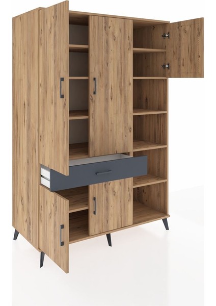 Kronos Dolap 10 Raflı Tek Çekmeceli 5 Kapaklı 132X59X195 Çam-Çam/antrasit indirimleri