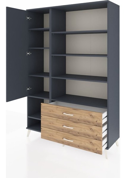 Hyperion Dolap 9 Raflı 3 Çekmeceli Tek Kapaklı 132X44X195 Antrasit-Antrasit/çam modelleri