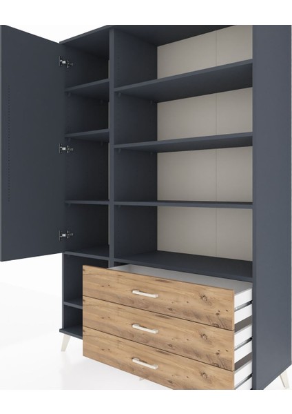 Hyperion Dolap 9 Raflı 3 Çekmeceli Tek Kapaklı 132X44X195 Antrasit-Antrasit/çam fırsatları