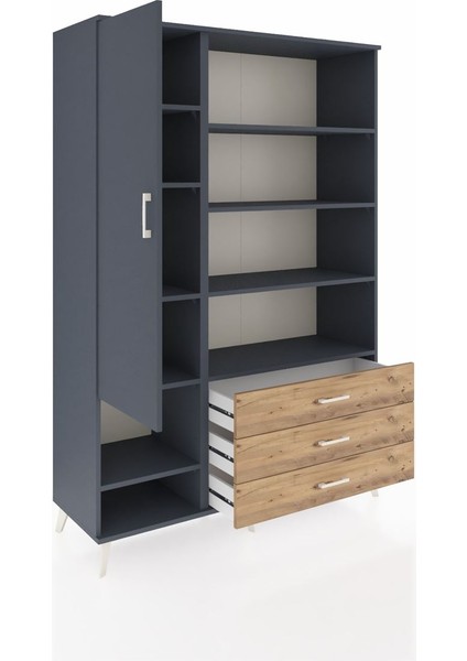 Hyperion Dolap 9 Raflı 3 Çekmeceli Tek Kapaklı 132X44X195 Antrasit-Antrasit/çam indirimleri