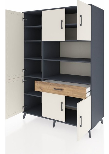 Kronos Dolap 10 Raflı Tek Çekmeceli 6 Kapaklı 132X59X195 Antrasit-Aytaşı/çam modelleri