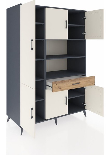 Kronos Dolap 10 Raflı Tek Çekmeceli 6 Kapaklı 132X59X195 Antrasit-Aytaşı/çam indirimleri