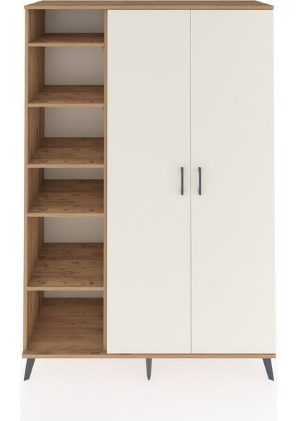 Hyperion Dolap 7 Raflı 2 Kapaklı Tek Askılı 132X44X195 Çam-Aytaşı/çam