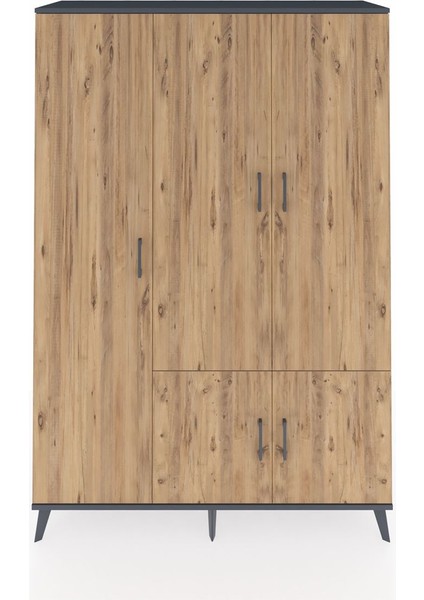 Hyperion Dolap 7 Raflı 5 Kapaklı Tek Askılı 132X44X195 Antrasit-Çam/antrasit