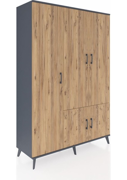 Hyperion Dolap 7 Raflı 5 Kapaklı Tek Askılı 132X44X195 Antrasit-Çam/antrasit fiyatları