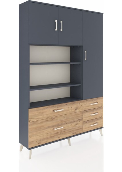 Arges Dolap 9 Raflı 5 Çekmeceli 3 Kapaklı 132X30X195 Antrasit-Antrasit/çam fiyatları