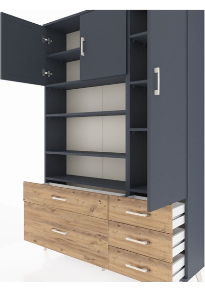 Arges Dolap 9 Raflı 5 Çekmeceli 3 Kapaklı 132X30X195 Antrasit-Antrasit/çam fırsatları