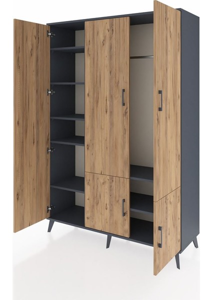 Hyperion Dolap 7 Raflı 5 Kapaklı Tek Askılı 132X44X195 Antrasit-Çam/antrasit modelleri