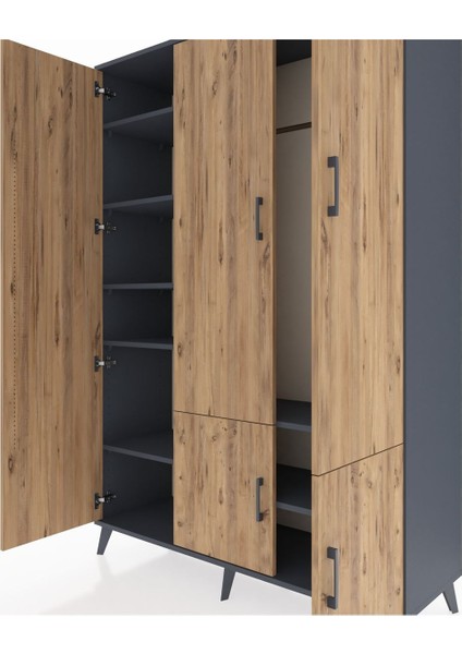 Hyperion Dolap 7 Raflı 5 Kapaklı Tek Askılı 132X44X195 Antrasit-Çam/antrasit fırsatları