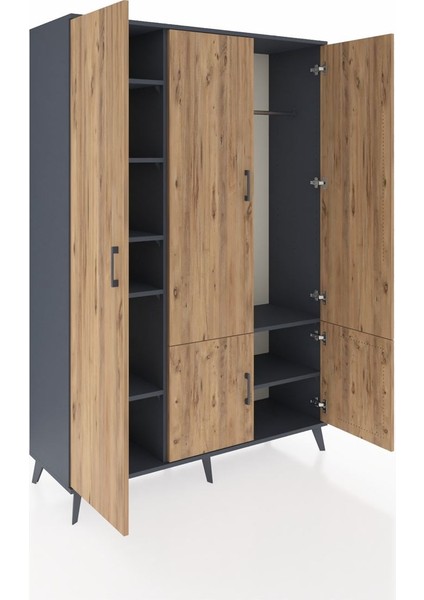 Hyperion Dolap 7 Raflı 5 Kapaklı Tek Askılı 132X44X195 Antrasit-Çam/antrasit indirimleri