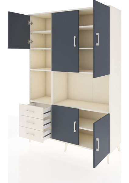 Hyperion Dolap 9 Raflı 3 Çekmeceli 5 Kapaklı 132X44X195 Aytaşı-Antrasit/aytaşı modelleri