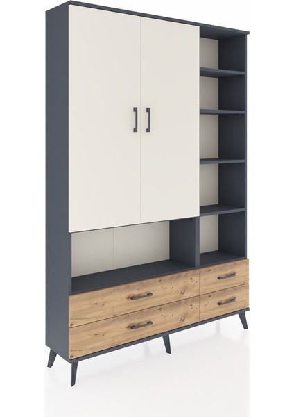Arges Dolap 10 Raflı 4 Çekmeceli 2 Kapaklı 132X30X195 Antrasit-Aytaşı/çam fiyatları