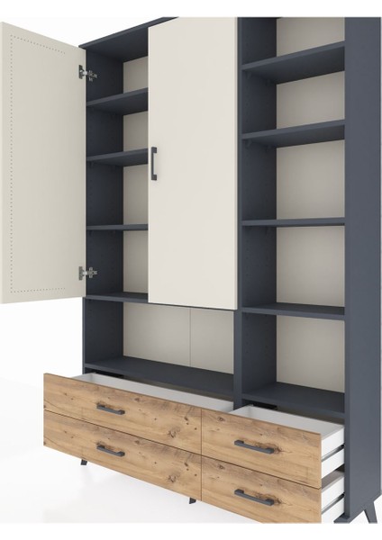 Arges Dolap 10 Raflı 4 Çekmeceli 2 Kapaklı 132X30X195 Antrasit-Aytaşı/çam fırsatları