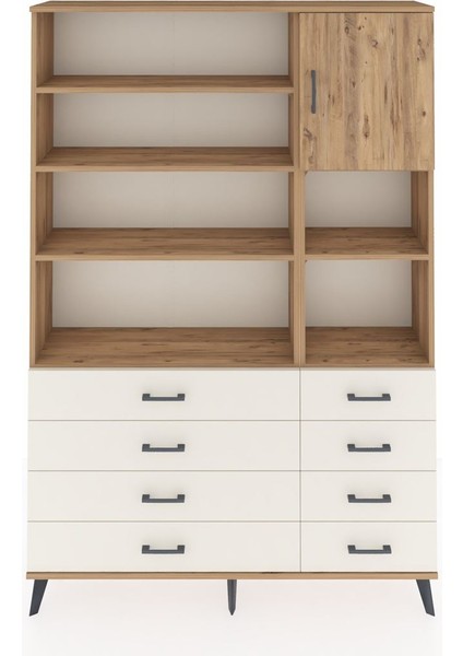 Arges Dolap 8 Raflı 8 Çekmeceli Tek Kapaklı 132X30X195 Çam-Çam/aytaşı
