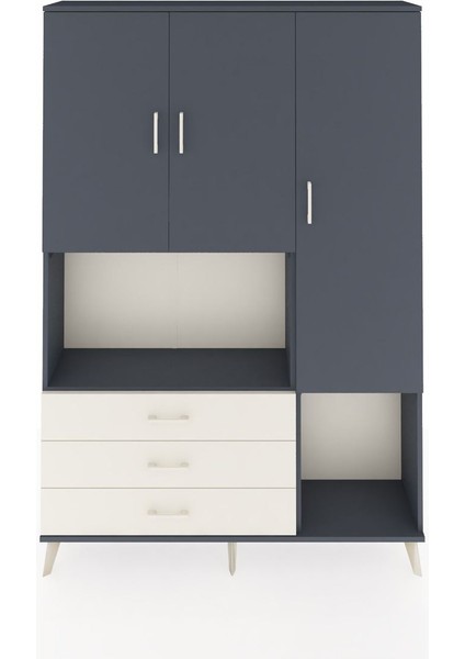 Arges Dolap 6 Raflı 3 Çekmeceli 3 Kapaklı 132X30X195 Antrasit-Antrasit/aytaşı