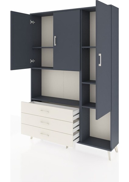Arges Dolap 6 Raflı 3 Çekmeceli 3 Kapaklı 132X30X195 Antrasit-Antrasit/aytaşı modelleri
