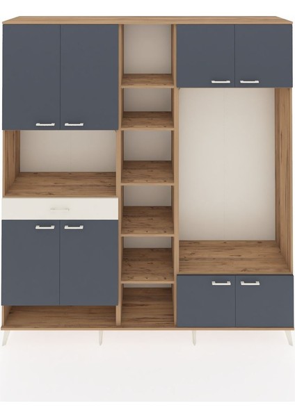 Hyperion Dolap 12 Raflı Tek Çekmeceli 8 Kapaklı 220X44X243 Çam-Antrasit/aytaşı