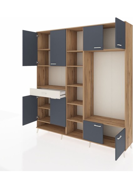 Hyperion Dolap 12 Raflı Tek Çekmeceli 8 Kapaklı 220X44X243 Çam-Antrasit/aytaşı modelleri