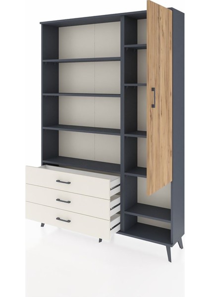 Arges Dolap 9 Raflı 3 Çekmeceli Tek Kapaklı 132X30X195 Antrasit-Çam/aytaşı modelleri