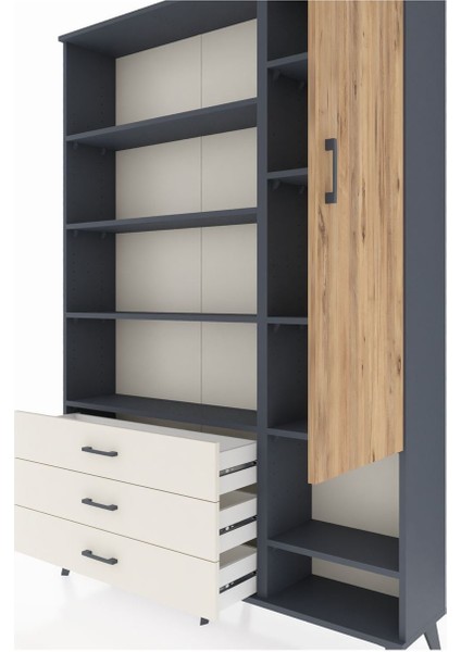 Arges Dolap 9 Raflı 3 Çekmeceli Tek Kapaklı 132X30X195 Antrasit-Çam/aytaşı fırsatları