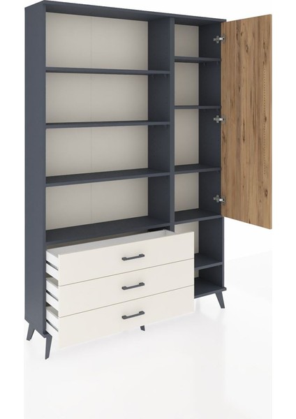 Arges Dolap 9 Raflı 3 Çekmeceli Tek Kapaklı 132X30X195 Antrasit-Çam/aytaşı indirimleri