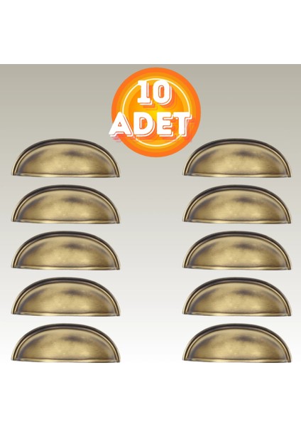 Tas Midye Çanak 64MM Antik Sarı Dolap Çekmece Vestiyer Mobilya Kulpu Metal Kulp ( 10 Adet )