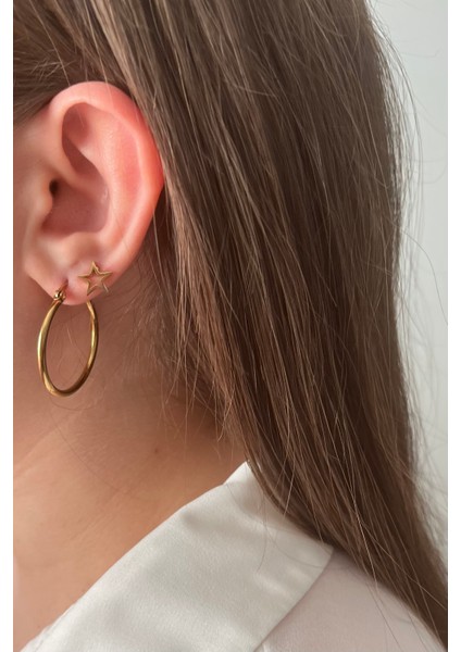 12'li Mega Paslanmaz Çelik Küpe Seti - 3 Boy Halka ve Sembolik Stud Kombini modelleri