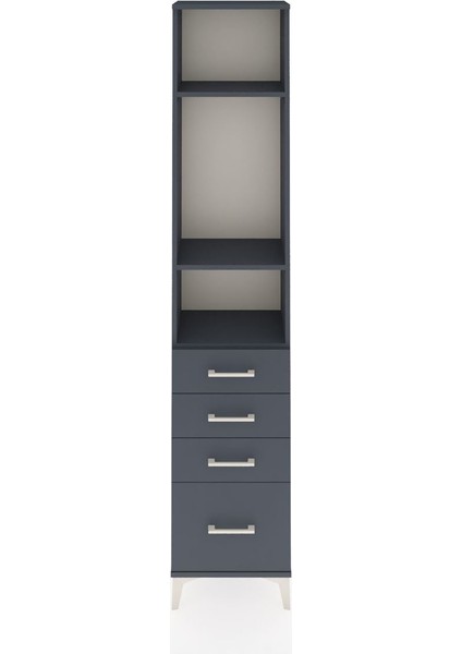 Arges Dolap 3 Raflı 4 Çekmeceli 44X30X221 Antrasit-Antrasit