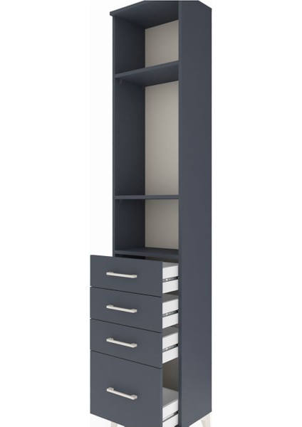 Arges Dolap 3 Raflı 4 Çekmeceli 44X30X221 Antrasit-Antrasit indirimleri