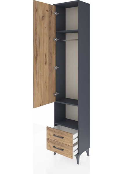 Arges Dolap 3 Raflı 2 Çekmeceli Tek Askılı 44X30X221 Antrasit-Çam fırsatları